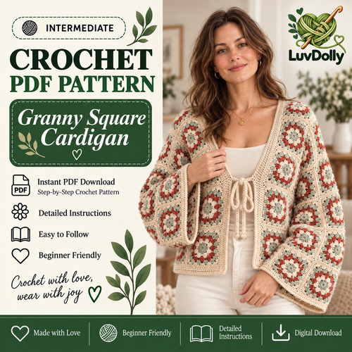 Granny Square Cardigan Crochet Pattern PDF | Floral Tie-Front Women’s Cardigan | Made-to-Measure Crochet Jacket | Digital Download