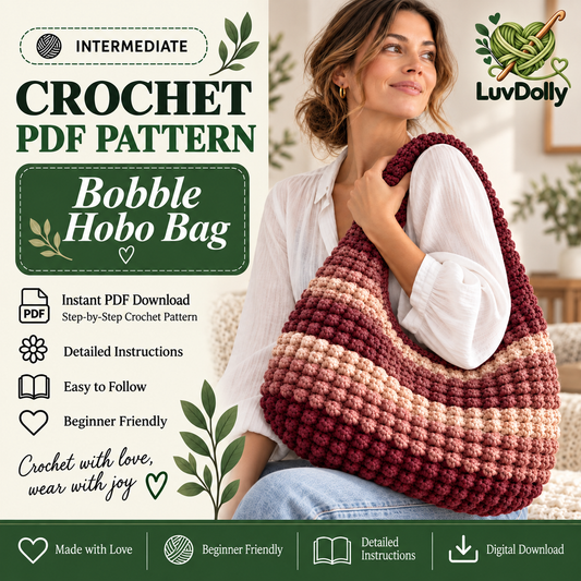 Bobble Hobo Bag Crochet Pattern PDF | Textured Crescent Shoulder Bag | Chunky Crochet Purse | Modern Everyday Bag Pattern
