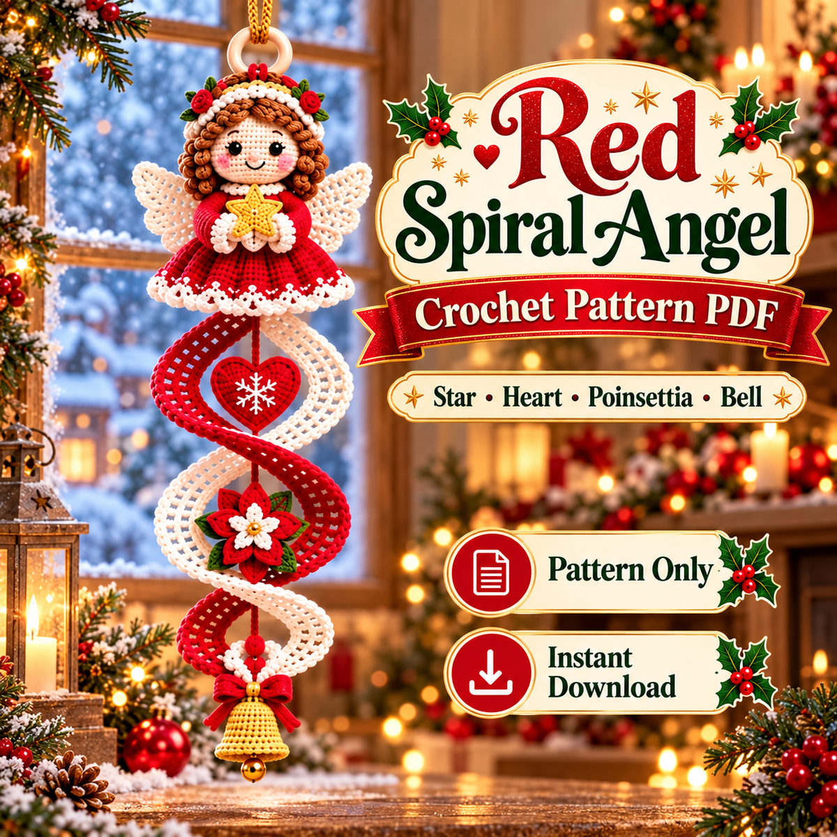 Christmas Angel Spiral Crochet Pattern PDF | Hanging Angel Ornaments | Holiday Tree & Window Decor | Digital Download
