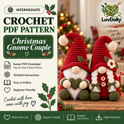 Christmas Gnome Couple Crochet Pattern PDF | Male & Female Amigurumi Shelf Sitters | Holiday Home Decor | Instant Digital Download