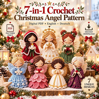 7-in-1 Christmas Angel Crochet Pattern Bundle PDF | Amigurumi Angel Dolls & Holiday Decor | English + German Digital Download
