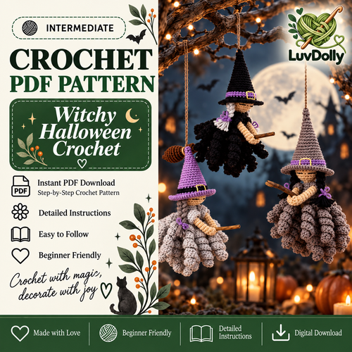 Crochet Witch Ornament Pattern PDF | 3 Halloween Witch Designs | Hanging Amigurumi Decor | Spooky Witch Crochet Digital Download