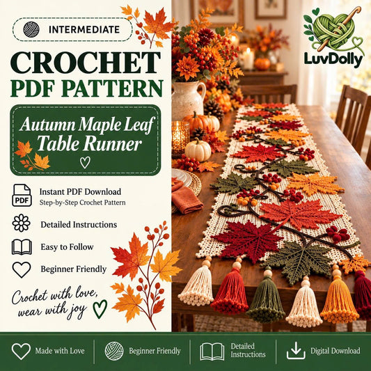 Autumn Maple Leaf Table Runner Crochet Pattern PDF | Fall & Thanksgiving Table Decor | Crochet Leaves, Berries & Tassels | Digital Download