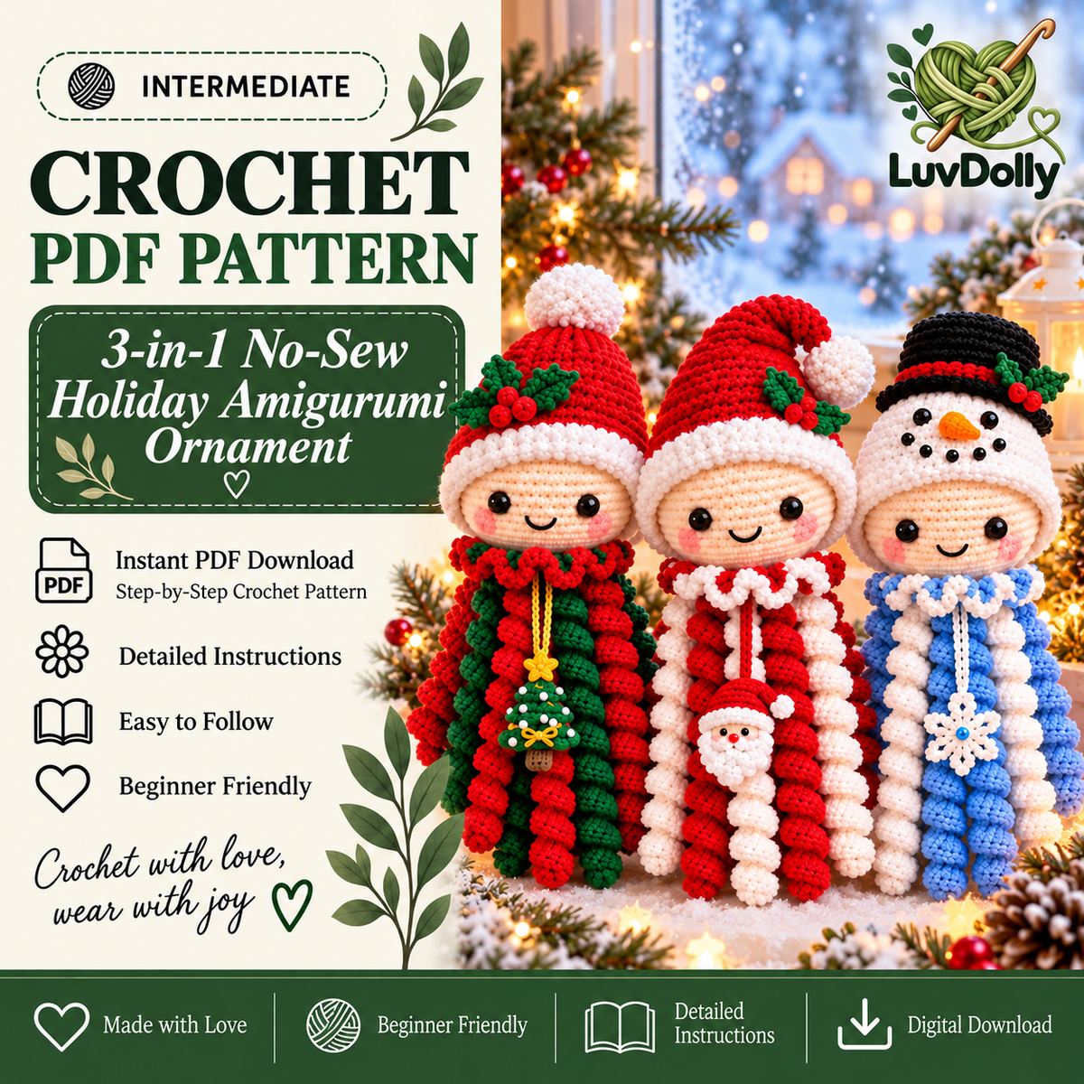 3-in-1 Christmas Jellyfish Crochet Pattern PDF | Santa Snowman & Holly Holiday Amigurumi3-in-1 Christmas Jellyfish Crochet Pattern PDF | Santa Snowman & Holly Holiday Amigurumi