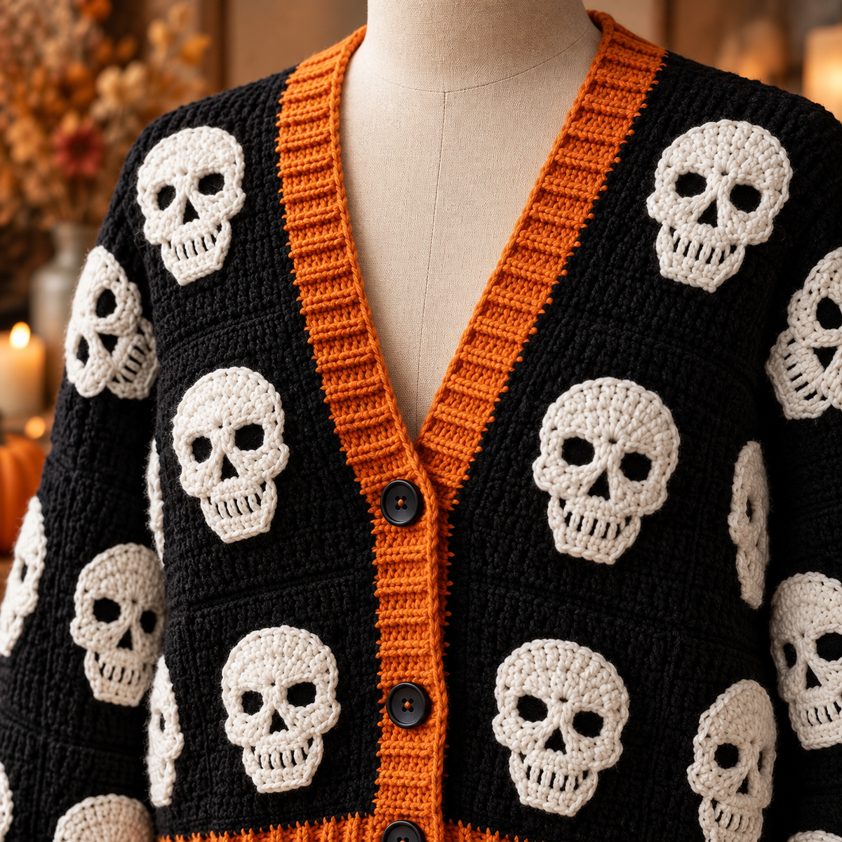 Crochet Skull Cardigan Pattern PDF | Gothic Halloween Sweater | Skull Motif Crochet Cardigan | Spooky Fall Clothing Pattern | Digital Download