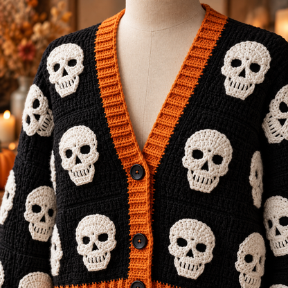 Crochet Skull Cardigan Pattern PDF | Gothic Halloween Sweater | Skull Motif Crochet Cardigan | Spooky Fall Clothing Pattern | Digital Download