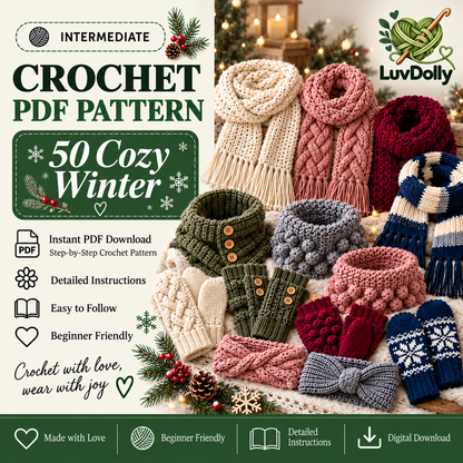 50 Winter Crochet Patterns Bundle PDF | Scarves, Mittens, Gloves, Cowls & Headbands | Cozy Accessories Digital Download