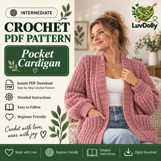 Long Crochet Cardigan Pattern PDF | Easy Pocket Cardigan for Women | Oversized Open Front Sweater | XS–5XL | US Terms
