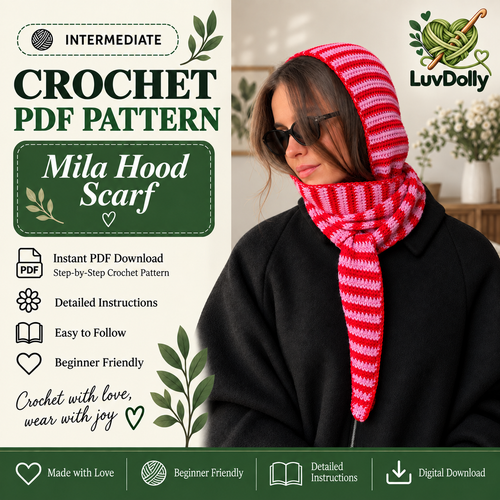 Mila Hood Scarf Crochet Pattern PDF | Hooded Scarf Crochet Pattern | Striped Crochet Hood & Neck Warmer | Cozy Winter Accessory | Digital Download
