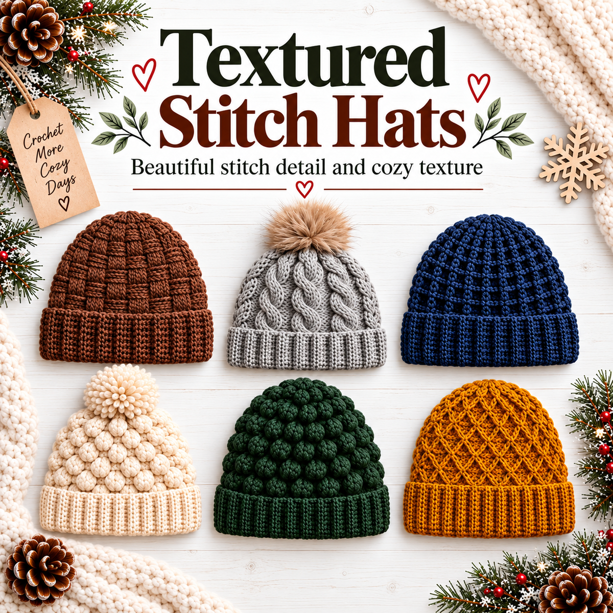 25 Winter Crochet Hat Patterns Bundle PDF | Beanies, Pom-Pom Hats, Earflaps & Colorwork | Cozy Winter Accessories Digital Download