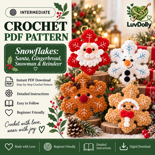 4-in-1 No-Sew Christmas Snowflake Crochet Pattern PDF | Santa, Snowman, Reindeer & Gingerbread Amigurumi Ornaments