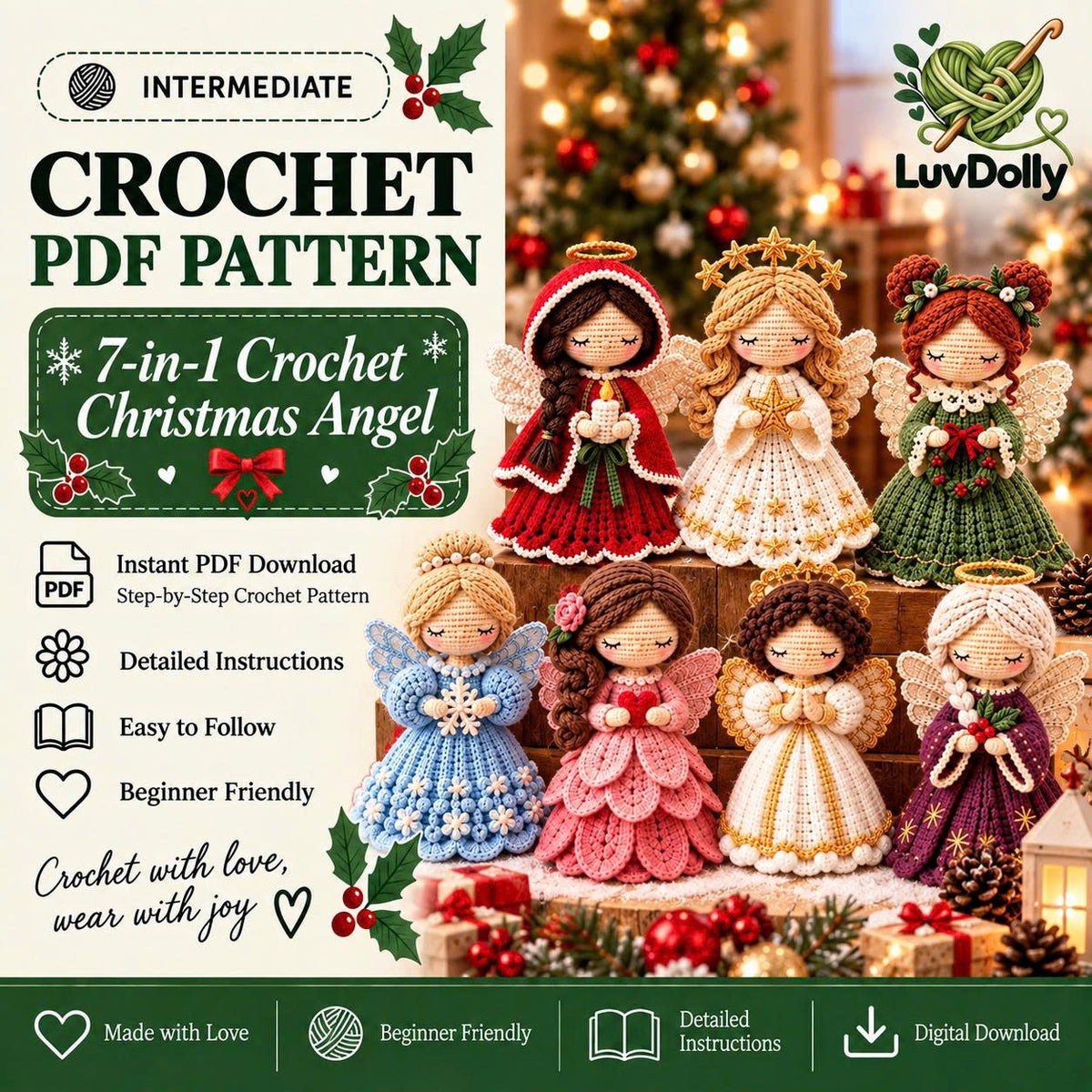 7-in-1 Christmas Angel Crochet Pattern Bundle PDF | Amigurumi Angel Dolls & Holiday Decor | English + German Digital Download