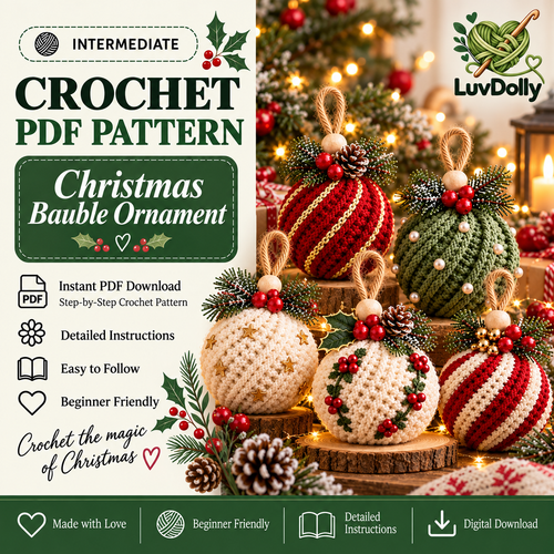5-in-1 Christmas Bauble Crochet Pattern PDF | Twisted Rib Ornament Bundle | Crochet Christmas Tree Decorations | Holiday Decor Digital Download