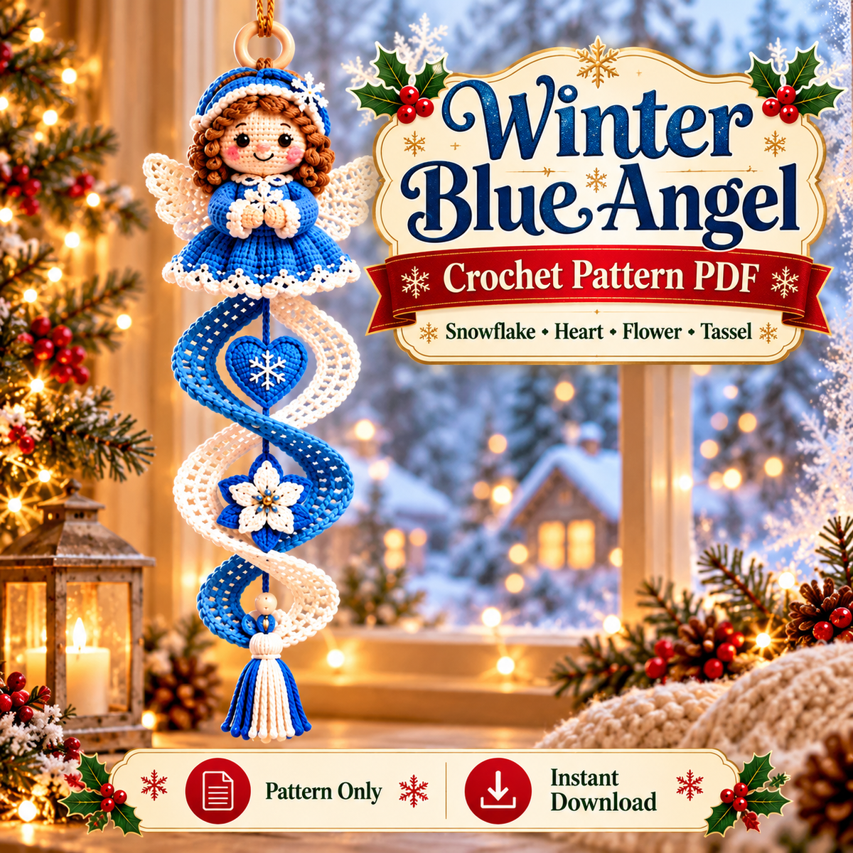 Christmas Angel Spiral Crochet Pattern PDF | Hanging Angel Ornaments | Holiday Tree & Window Decor | Digital Download