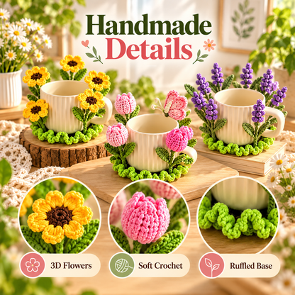 10+ Flower Mug Coaster Crochet Patterns PDF | Sunflower, Rose, Tulip & Lavender Designs | Floral Cup Decor Digital Download