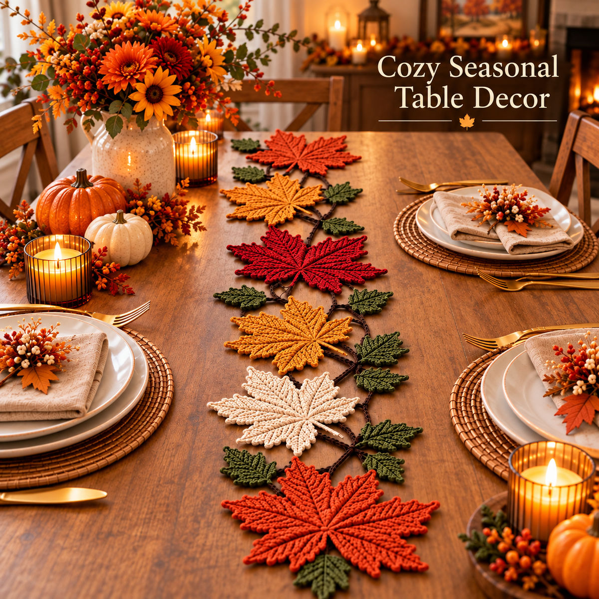 Autumn Maple Leaf Table Runner Crochet Pattern PDF | Fall Leaf Garland | Thanksgiving Table Decor | Digital Download