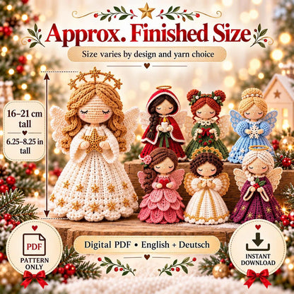 7-in-1 Christmas Angel Crochet Pattern Bundle PDF | Amigurumi Angel Dolls & Holiday Decor | English + German Digital Download