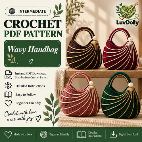 Wavy Handbag Crochet Pattern PDF | Textured Shoulder Bag Crochet Pattern | Easy DIY Purse with Video Tutorial | Beginner Friendly | Instant Download