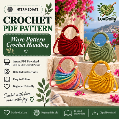 Wavy Handbag Crochet Pattern PDF | Textured Shoulder Bag Crochet Pattern | Easy DIY Purse with Video Tutorial | Beginner Friendly | Instant Download