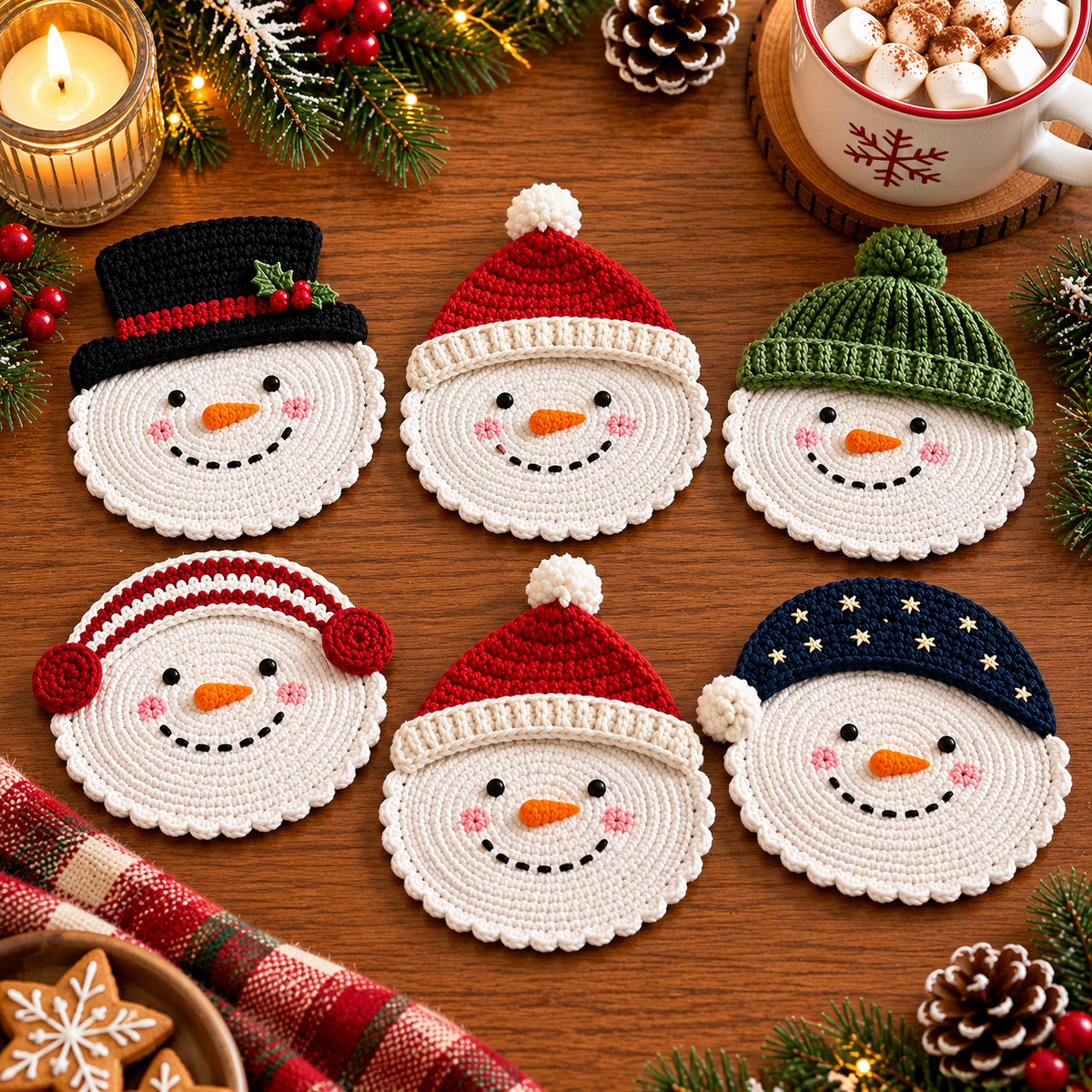 6-in-1 Christmas Snowman Coaster Crochet Pattern PDF | Holiday Mug Coaster Set | Beginner Friendly Christmas Crochet Pattern | Digital Download