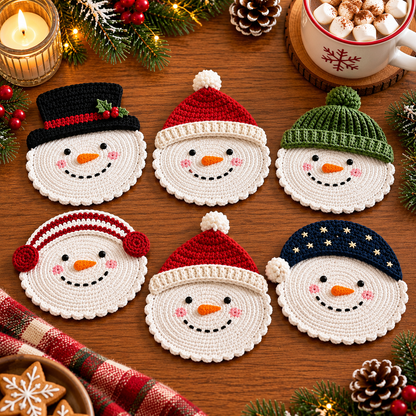 6-in-1 Christmas Snowman Coaster Crochet Pattern PDF | Holiday Mug Coaster Set | Beginner Friendly Christmas Crochet Pattern | Digital Download