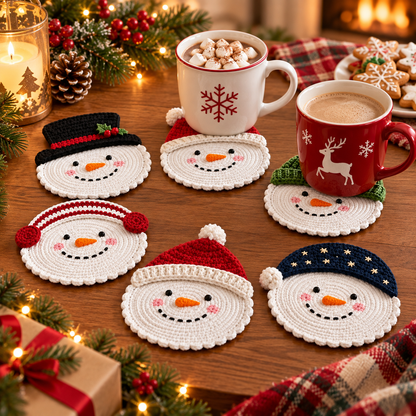 6-in-1 Christmas Snowman Coaster Crochet Pattern PDF | Holiday Mug Coaster Set | Beginner Friendly Christmas Crochet Pattern | Digital Download