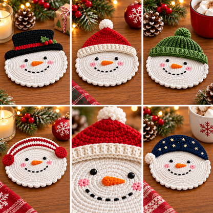 6-in-1 Christmas Snowman Coaster Crochet Pattern PDF | Holiday Mug Coaster Set | Beginner Friendly Christmas Crochet Pattern | Digital Download