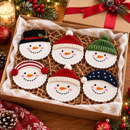 6-in-1 Christmas Snowman Coaster Crochet Pattern PDF | Holiday Mug Coaster Set | Beginner Friendly Christmas Crochet Pattern | Digital Download