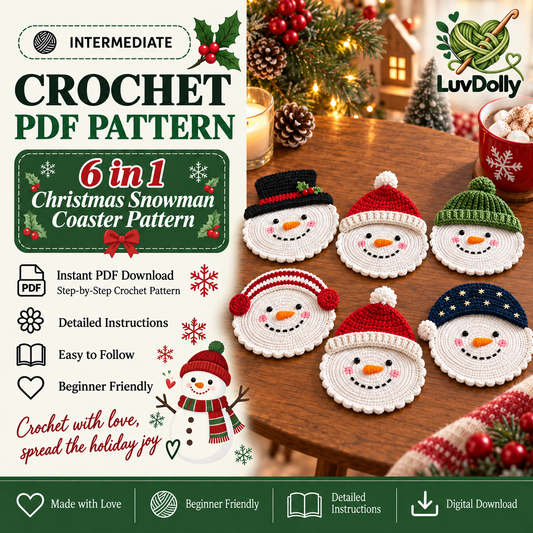 6-in-1 Christmas Snowman Coaster Crochet Pattern PDF | Holiday Mug Coaster Set | Beginner Friendly Christmas Crochet Pattern | Digital Download