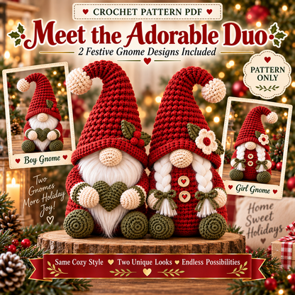 Christmas Gnome Couple Crochet Pattern PDF | Male & Female Amigurumi Shelf Sitters | Holiday Home Decor | Instant Digital Download