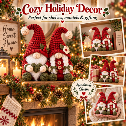 Christmas Gnome Couple Crochet Pattern PDF | Male & Female Amigurumi Shelf Sitters | Holiday Home Decor | Instant Digital Download