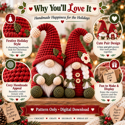 Christmas Gnome Couple Crochet Pattern PDF | Male & Female Amigurumi Shelf Sitters | Holiday Home Decor | Instant Digital Download