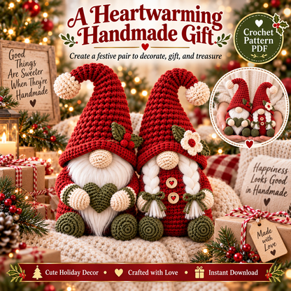 Christmas Gnome Couple Crochet Pattern PDF | Male & Female Amigurumi Shelf Sitters | Holiday Home Decor | Instant Digital Download