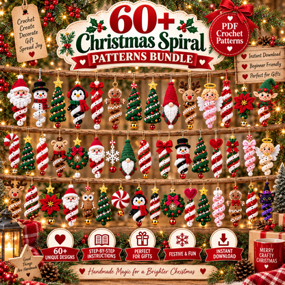 60+ Crochet Spiral Pattern Bundle PDF | Christmas Hanging Ornaments | Wind Spinner Crochet Decor | Instant Download