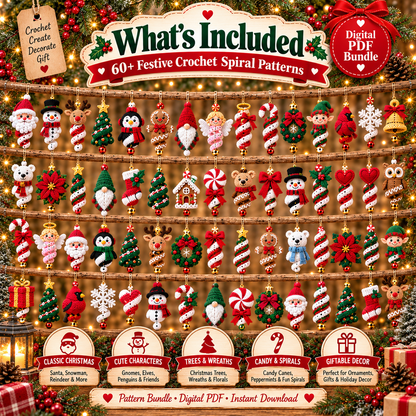60+ Crochet Spiral Pattern Bundle PDF | Christmas Hanging Ornaments | Wind Spinner Crochet Decor | Instant Download