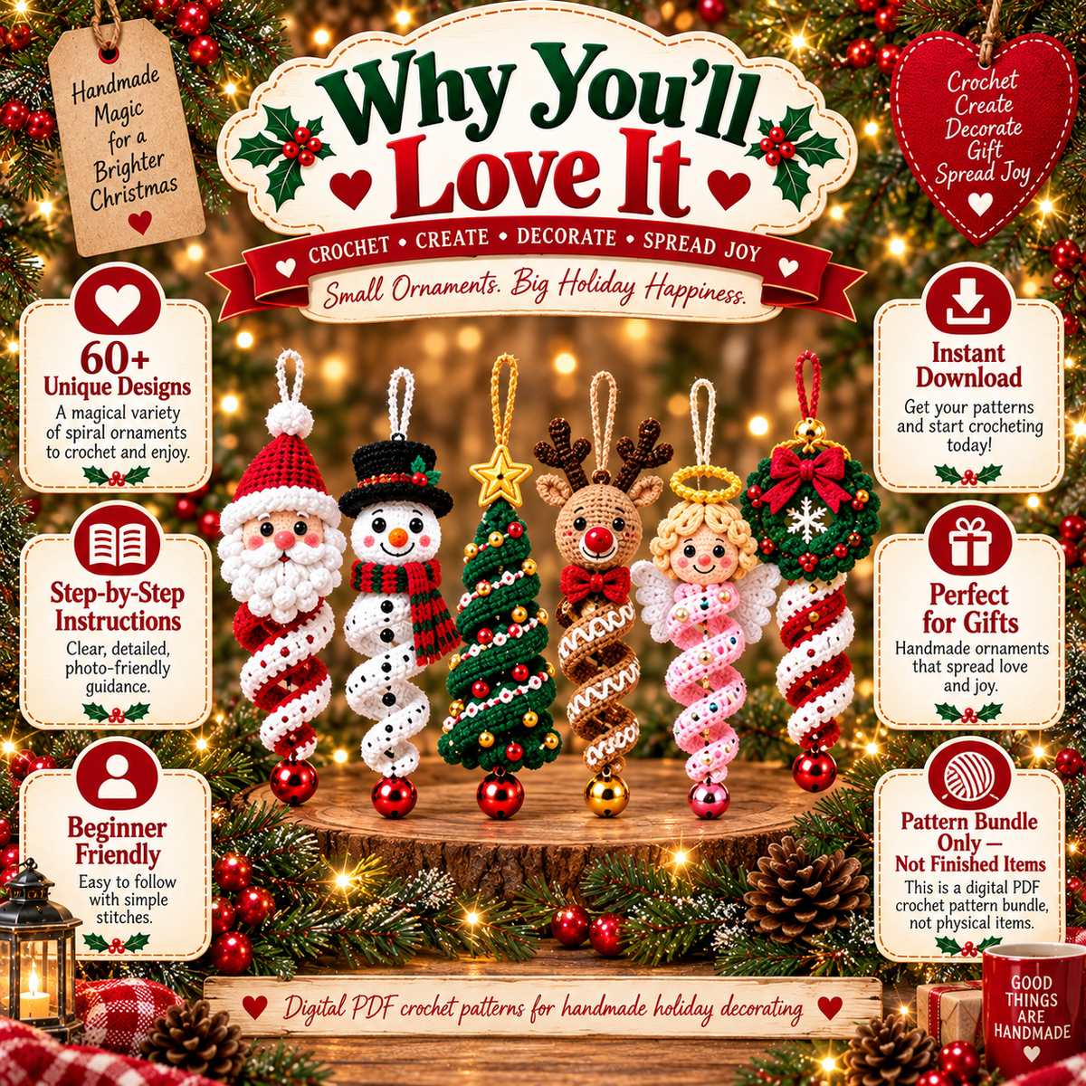 60+ Crochet Spiral Pattern Bundle PDF | Christmas Hanging Ornaments | Wind Spinner Crochet Decor | Instant Download