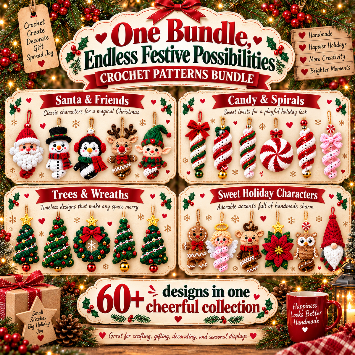 60+ Crochet Spiral Pattern Bundle PDF | Christmas Hanging Ornaments | Wind Spinner Crochet Decor | Instant Download