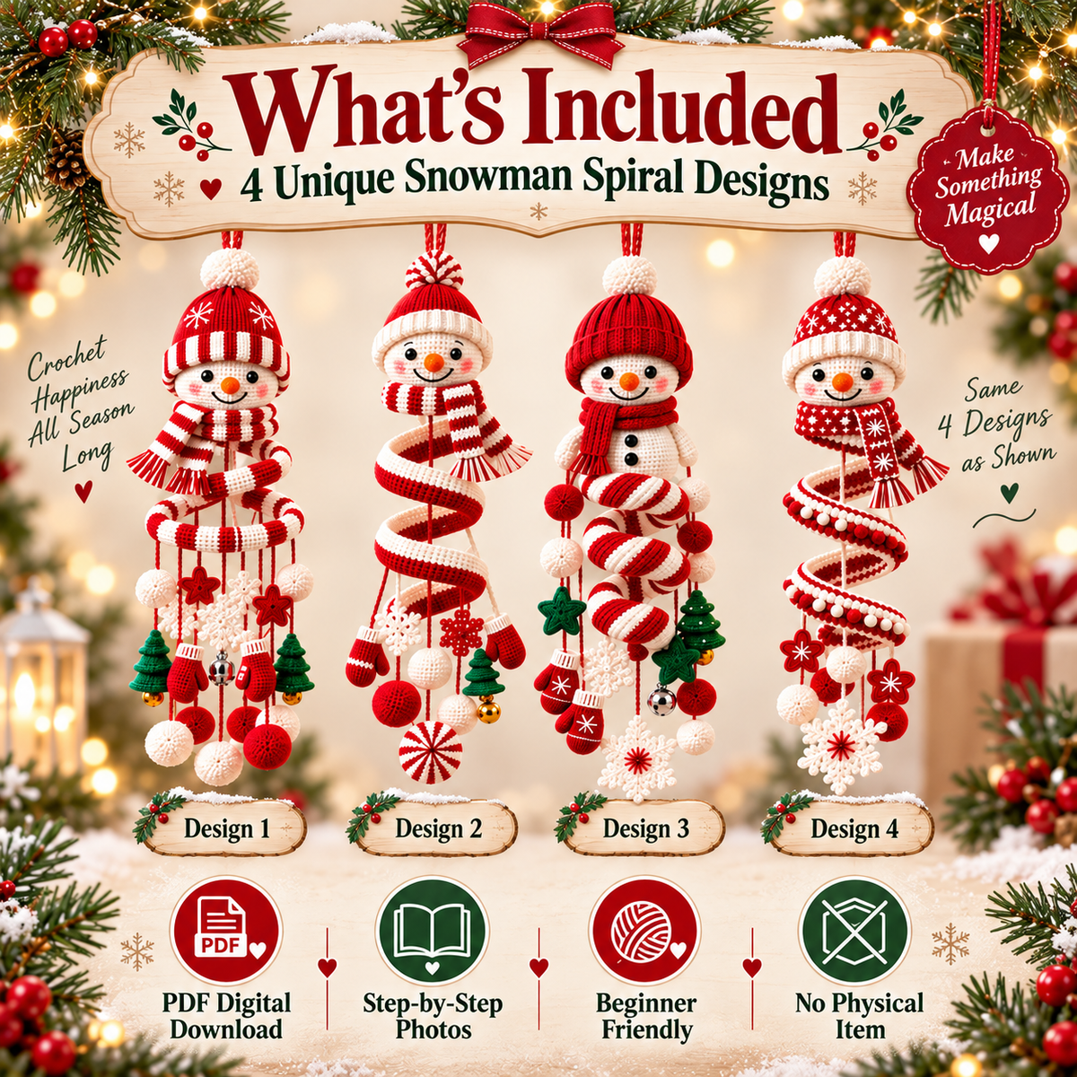 Snowman Spiral Hanging Crochet Pattern PDF | Christmas Snowman Ornament | Winter Amigurumi Mobile | Holiday Hanging Decor