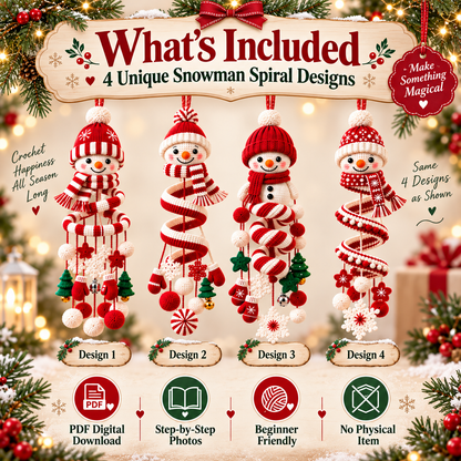 Snowman Spiral Hanging Crochet Pattern PDF | Christmas Snowman Ornament | Winter Amigurumi Mobile | Holiday Hanging Decor