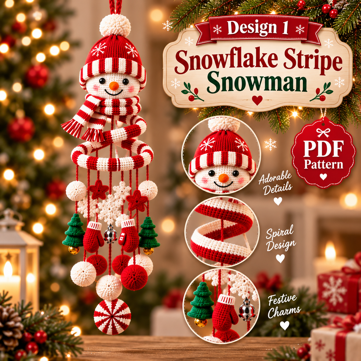 Snowman Spiral Hanging Crochet Pattern PDF | Christmas Snowman Ornament | Winter Amigurumi Mobile | Holiday Hanging Decor