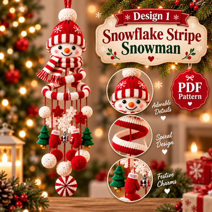 Snowman Spiral Hanging Crochet Pattern PDF | Christmas Snowman Ornament | Winter Amigurumi Mobile | Holiday Hanging Decor