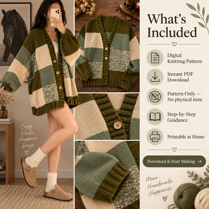Cottagecore Patchwork Cardigan Crochet Pattern PDF | Oversized Color Block Sweater | V-Neck Balloon Sleeve Cardigan | Fall Crochet Pattern