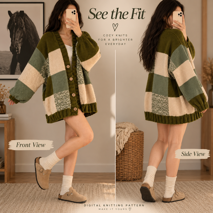Cottagecore Patchwork Cardigan Crochet Pattern PDF | Oversized Color Block Sweater | V-Neck Balloon Sleeve Cardigan | Fall Crochet Pattern