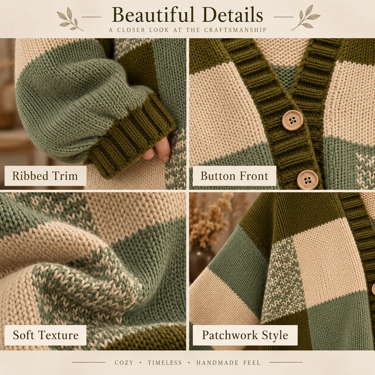 Cottagecore Patchwork Cardigan Crochet Pattern PDF | Oversized Color Block Sweater | V-Neck Balloon Sleeve Cardigan | Fall Crochet Pattern