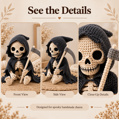 Grim Reaper Skeleton Crochet Pattern PDF | Gothic Amigurumi Doll with Scythe | Halloween Crochet Decor | 4 Languages | Instant Download