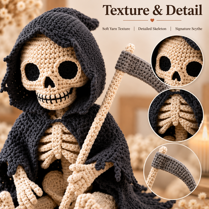 Grim Reaper Skeleton Crochet Pattern PDF | Gothic Amigurumi Doll with Scythe | Halloween Crochet Decor | 4 Languages | Instant Download