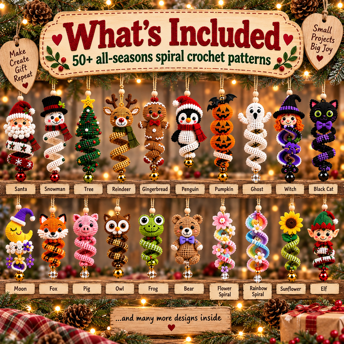 50+ Crochet Spiral Pattern Bundle PDF | Christmas & Halloween Hanging Ornaments | Holiday Wind Spinner Amigurumi | Instant Download