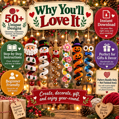 50+ Crochet Spiral Pattern Bundle PDF | Christmas & Halloween Hanging Ornaments | Holiday Wind Spinner Amigurumi | Instant Download