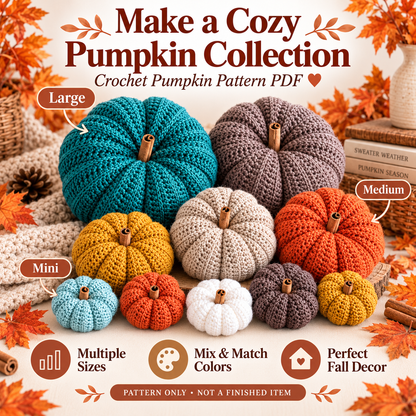 Crochet Pumpkin Pattern PDF | 6 Sizes Easy Ribbed Pumpkins | Fall & Thanksgiving Decor | Pumpkin Garland & Wreath Crochet Pattern