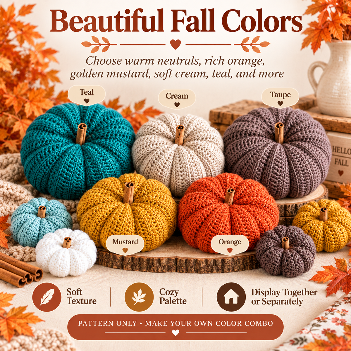 Crochet Pumpkin Pattern PDF | 6 Sizes Easy Ribbed Pumpkins | Fall & Thanksgiving Decor | Pumpkin Garland & Wreath Crochet Pattern